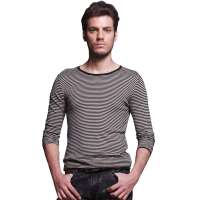 SPORTICA斯波帝卡潮商务系列中性美条纹圆领针织衫11161932 黑灰条纹(M)