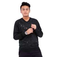 鄂尔多斯奥群12新款亮片装饰v领时尚休闲男款羊毛长袖T恤203446墨绿100