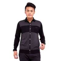 鄂尔多斯奥群12新款男式翻领撞色假开羊毛长袖T恤203472黑色105