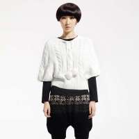 唐狮 女圆领绞花披肩毛衫11042104413510105(本白L)