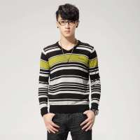 唐狮 男V领细条纹线衫11141104310320206(浅灰XL)