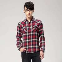 唐狮 男格仔长袖衬衫11141101500342205(铁锈红L)