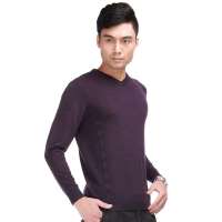 海尔曼斯男式新款V领羊毛衫V111D21紫灰M