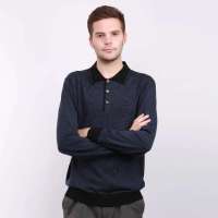 海尔曼斯男式翻领长袖羊毛衫B396D24提花蓝XL