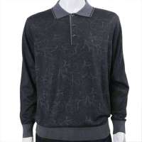 海尔曼斯男式翻领长袖羊毛衫B396D24提花灰M