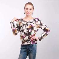 海尔曼斯女士V领印花羊绒衫B999D71提花紫XXXL