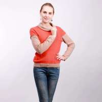 海尔曼斯女士翻领假两件羊绒衫B058D74红橙XXXXL