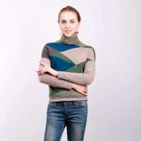 海尔曼斯女士堆堆领修身羊绒衫A2A3B73灰咖驼M