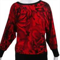 海尔曼斯女士低圆领提花时尚羊毛衫B928D20黑深红M