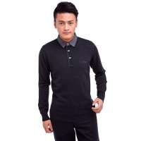 鄂尔多斯奥群12新款翻领纯色男套衫201661墨绿105