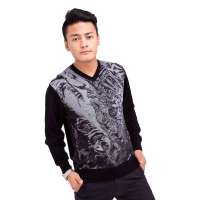 鄂尔多斯奥群12新款男士电脑提花时尚休闲v领羊毛长袖男套衫203988黑浅灰115