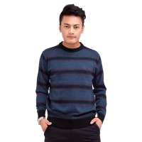 鄂尔多斯奥群12新款男士条纹时尚休闲圆领羊毛长袖男套衫209915灰兰120