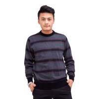 鄂尔多斯奥群12新款男士条纹时尚休闲圆领羊毛长袖男套衫209915深灰120