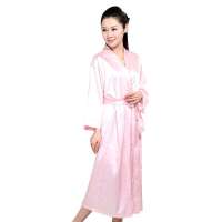 金丰田女士仿真丝春秋纯色睡裙粉色(L)1128