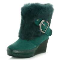 皮尔世绅2012新品兔毛磨砂牛皮蝴蝶绒内里坡跟皮草雪地靴A926907,墨绿,37码