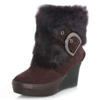 皮尔世绅2012新品兔毛磨砂牛皮蝴蝶绒内里坡跟皮草雪地靴A926907,棕色,40码