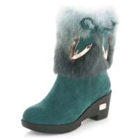 皮尔世绅2012新品兔毛磨砂牛皮蝴蝶绒内里坡跟雪地靴AA922150,墨绿,36码