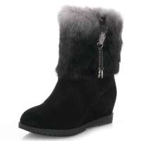 皮尔世绅2012新品兔毛磨砂牛皮绒毛内里水钻皮草雪地靴AA920502,黑色,38码