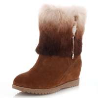 皮尔世绅2012新品兔毛磨砂牛皮绒毛内里水钻皮草雪地靴AA920502,驼色,40码