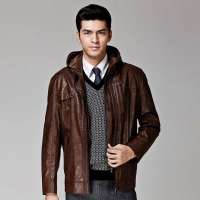 HODO红豆轩帝尼机车仿皮连帽夹克外套DGGM4AGFR05(Y13深咖啡175/92A)