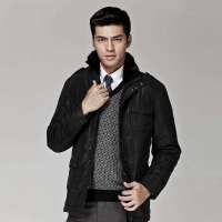 HODO红豆轩帝尼男士毛领棉衣立领棉夹克外套DGGM4ADCT02(E01灰色180/96A)
