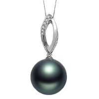 伊士蔓18k金大溪地黑珍珠吊坠9-10MM正圆形魅影