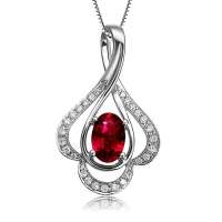 伊士蔓天然红宝石吊坠项链18k白金镶钻石心动
