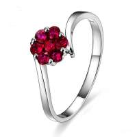 伊士蔓18K白金天然缅甸红宝石戒指花至绽放