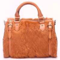 柏雅图秋冬新款皮草牛皮兔毛斜挎手提包66209棕色