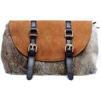 柏雅图秋冬皮草复古磨砂牛皮配兔毛斜挎包66870棕色