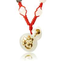 诺曼诺兰金镶玉999千足纯金镶天然翡翠A货吊坠福禄永驻