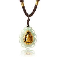 诺曼诺兰金镶玉999千足纯金镶天然翡翠A货吊坠莲花观音