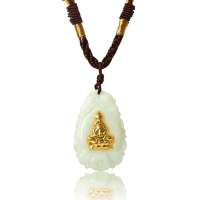 诺曼诺兰金镶玉999千足纯金镶天然翡翠A货吊坠观音赐福