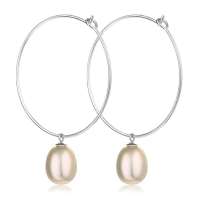 佰色传情AAA级925银镶天然珍珠耳环大圈BZE049