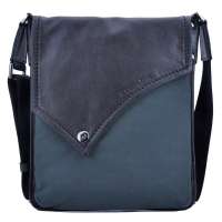 哈根德斯/haagendess男士牛布配皮时尚竖款翻盖单肩包BEB-291204M墨绿色