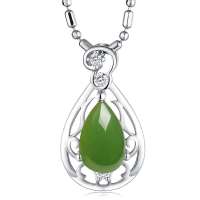 Lux-women-925银天然和田玉碧玉吊坠-翠舞(附权威鉴定证书 赠项链)