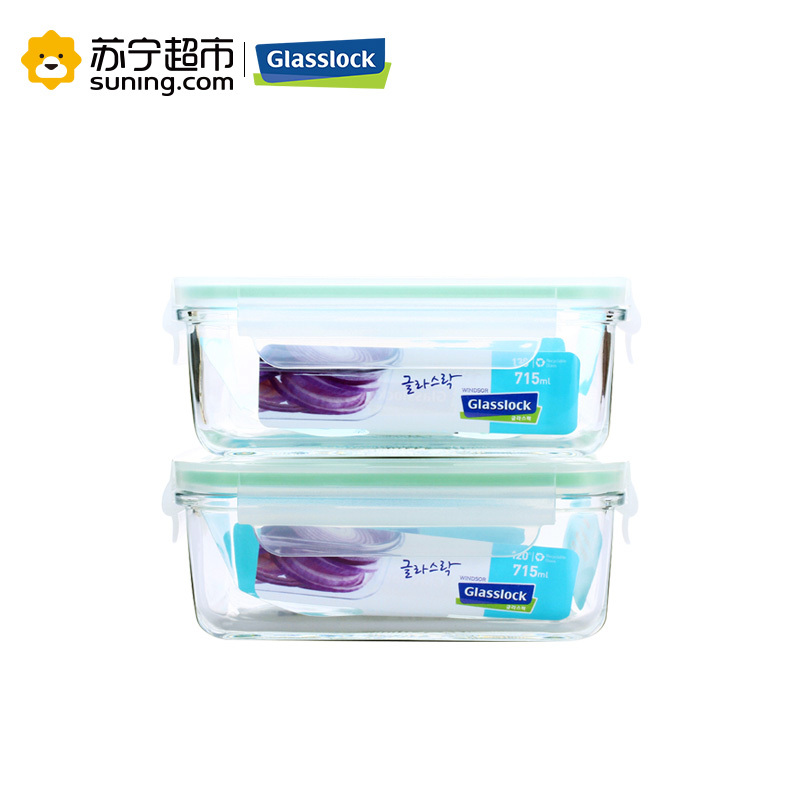 [苏宁超市]三光云彩Glasslock钢化玻璃保鲜盒储物盒收纳盒保温包两件套装 GL12-A