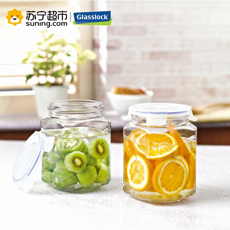[苏宁超市]韩国原装进口储物罐三光云彩Glasslock玻璃保鲜罐密封保鲜罐茶叶密封罐(长方形/2000ml)IP592
