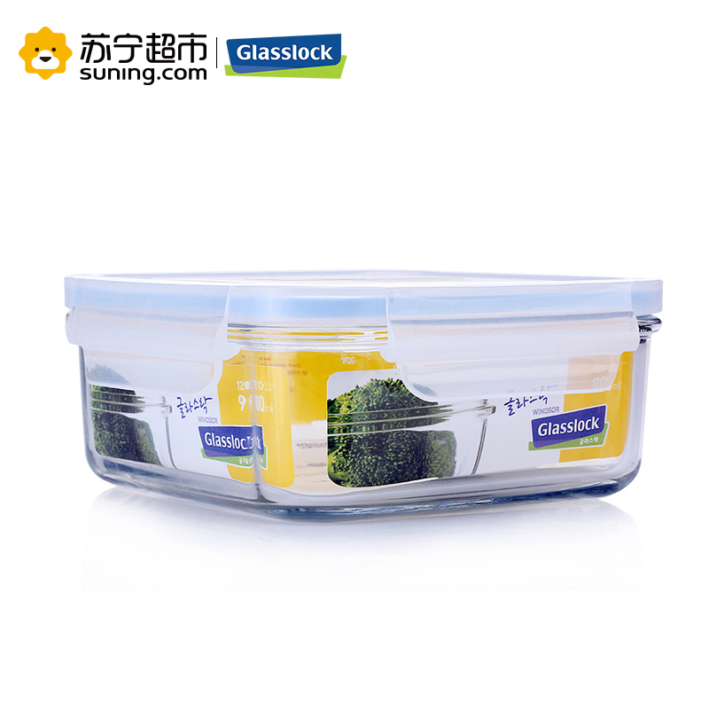 [苏宁超市]耐热玻璃饭盒微波炉专用原装进口glasslock保鲜盒收纳盒MCSB-090(RP522) 900ML