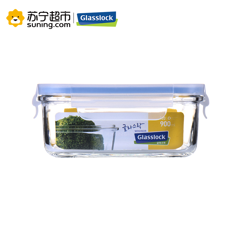 [苏宁超市]耐热玻璃饭盒微波炉专用原装进口glasslock保鲜盒收纳盒MCSB-090(RP522) 900ML高清大图