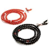 千美物语 天然黑玛瑙&红玛瑙108颗佛珠手链6mm 情侣套装 福德双修(辟邪转运 守护爱情)