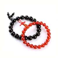 千美物语 天然黑曜石红玛瑙情侣手珠手链10mm+8mm