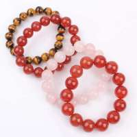 千美物语 天然水晶手链4件套 家和万事兴 天然红玛瑙14mm+天然粉晶12mm+天然红玛瑙12mm+天然虎眼石10mm