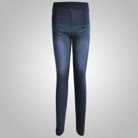 红豆居家女士加绒加厚竹炭纤维拉绒美体束腰保暖裤牛仔兰(160)1N062