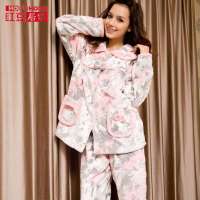 红豆居家美舒绒印花系列女式家居服室内休闲家居服冬款套装粉色(165/88)1j660