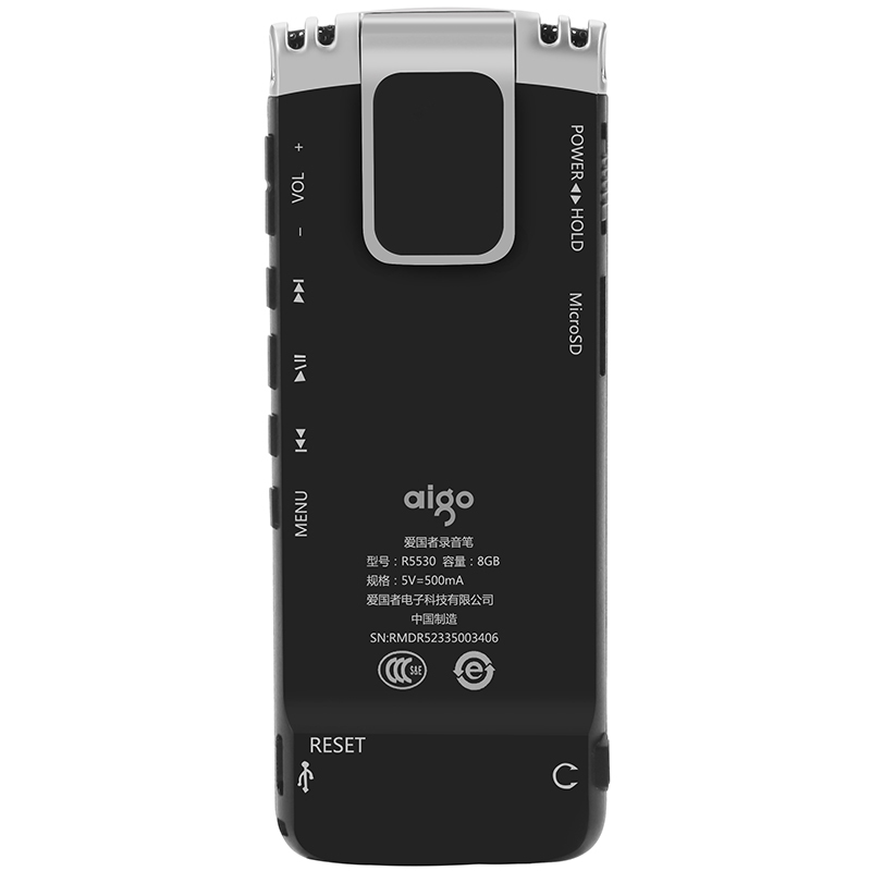 爱国者(aigo)R5530录音笔 高清降噪 6.6mm轻薄机身 带背夹 8GB 黑色