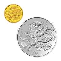 [中国金币]投资收藏金银币2000年龙年本色金银纪念币套装(1/10盎司金+1盎司银)
