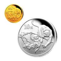 [中国金币]投资收藏金银币2004年猴年本色金银纪念币套装(1/10盎司金+1盎司银)