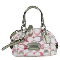 Coach蔻驰 F19338 Christin克里斯汀系列帆布配真皮拎手单肩手提斜跨女包 WD19338 粉色