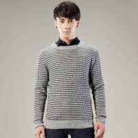 唐狮 男半高领条纹毛衫61241104340802905(浅麻灰L)
